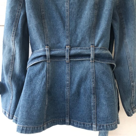 Rampage Size Med Vintage Double Breasted Belted Blue Denim Jacket with Pockets - Picture 16 of 16